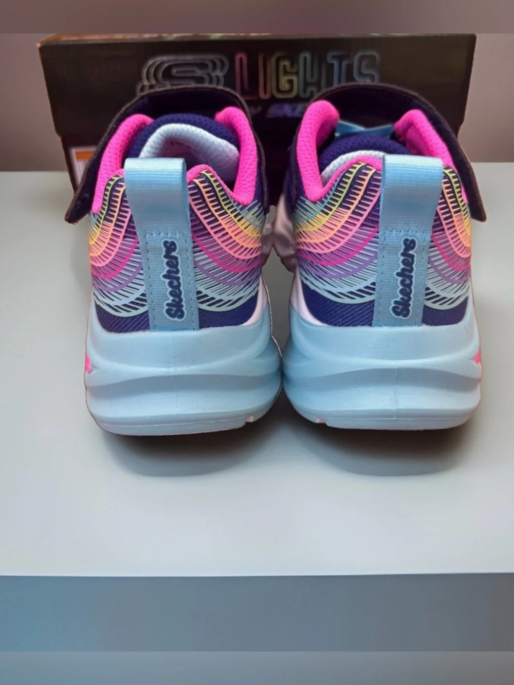 Skechers Kids' S-Lights Navy & Pink Light-Up Athletic Shoes